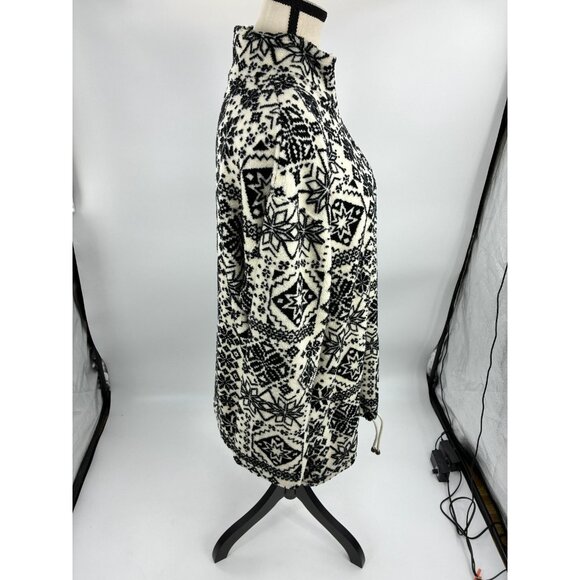 Liz Claiborne Womens L Black & White Fleece 1/4 Zip Pullover Snowflake Print - Picture 3 of 6